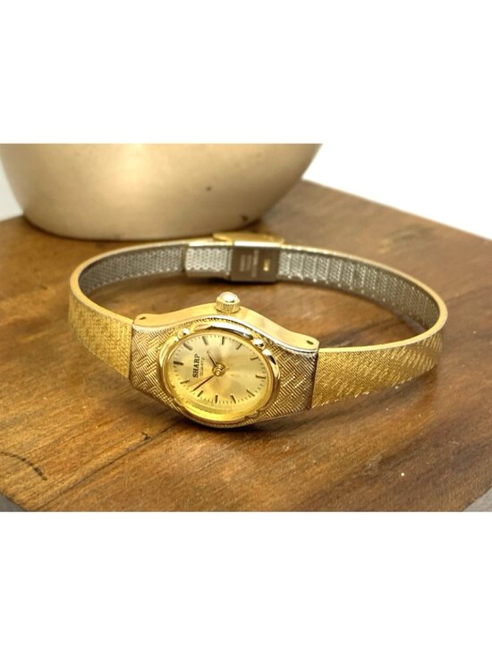Sharp Women\'s Watch 377 Vintage Quartz Gold Dial Stainless Steel 19mm